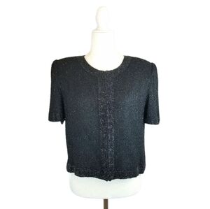 Stenay vintage black bead short sleeve evening silk top women's size M
